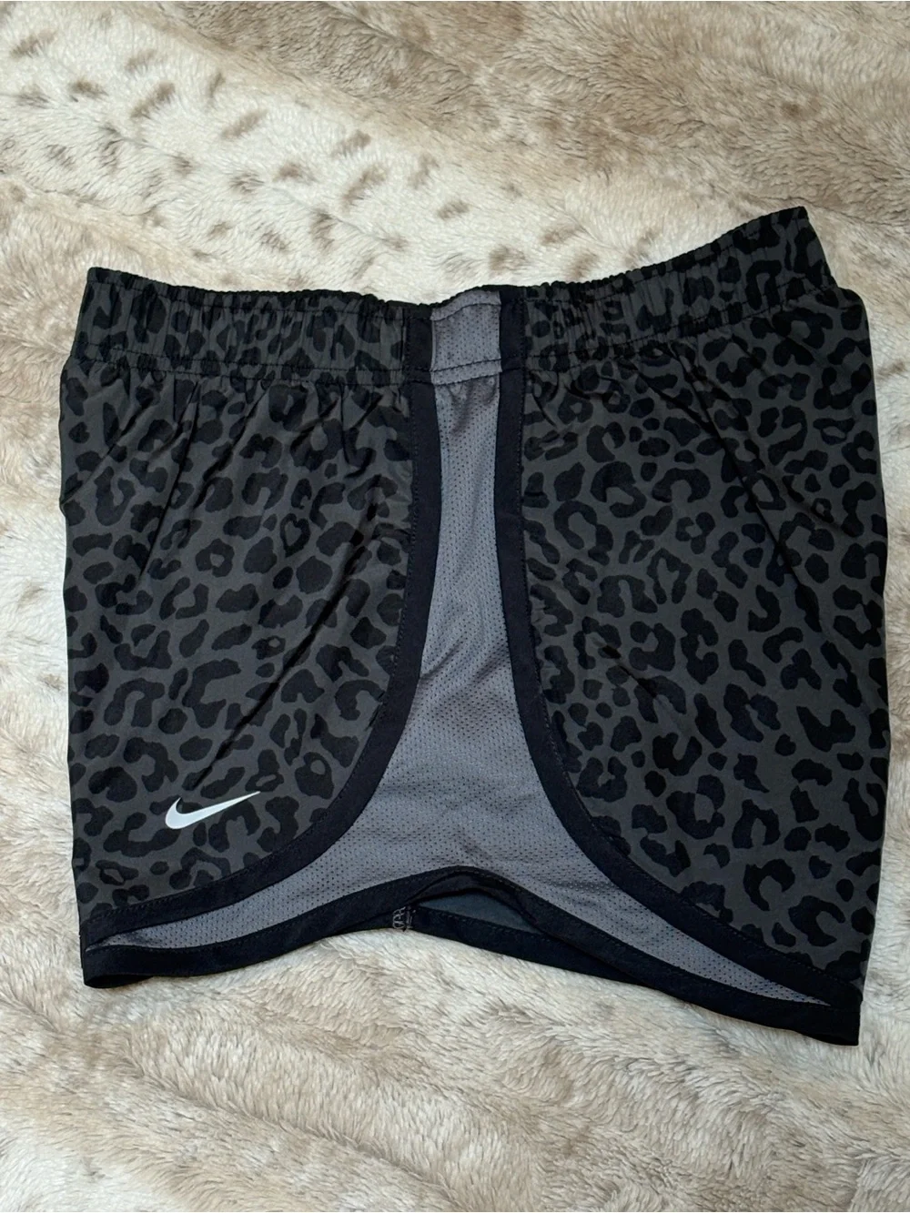Nike Women's Black & Charcoal Leopard Print Athletic Shorts, Size XS